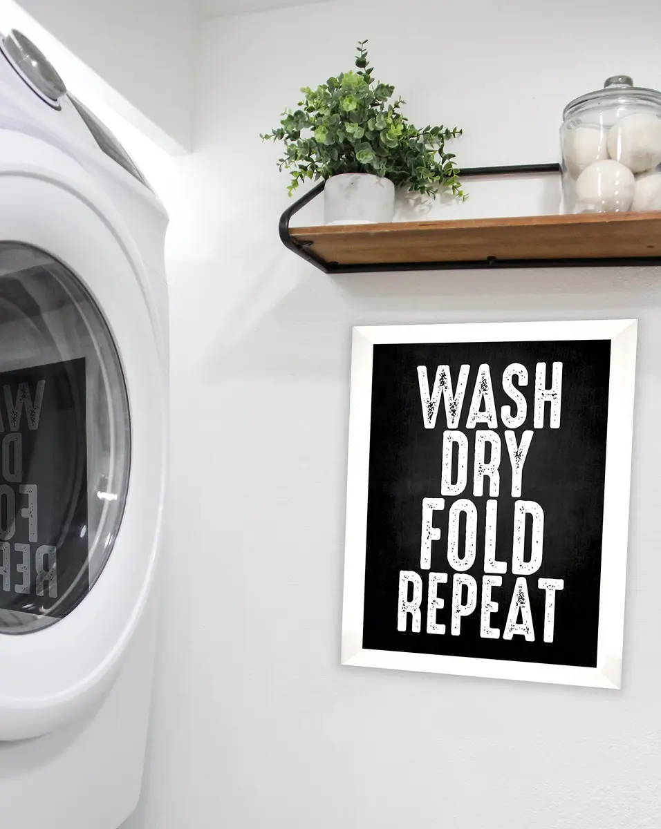 Inkdotpot White Laundry Room Sign with Frame 35.56x30.48 cm (14x12 Inches) | Modern Wash Dry Fold Repeat Wall Art - view 4