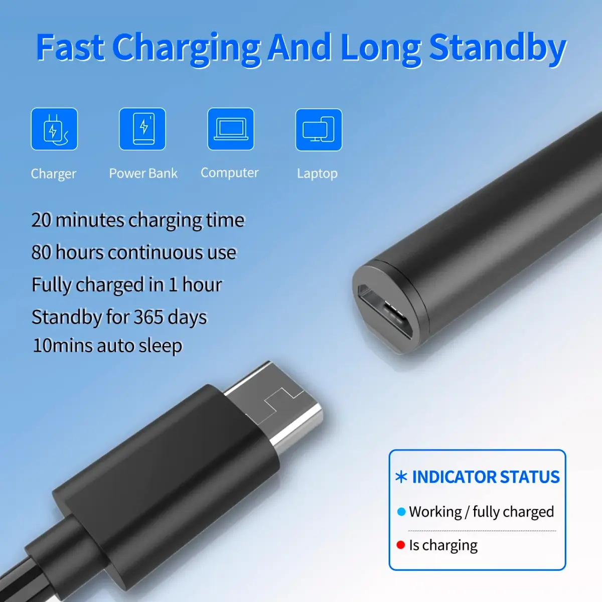 SSS·GRGB Rechargeable Stylus Pen for ASUS Laptops | 4096 Pressure Sensitivity, Black - view 5