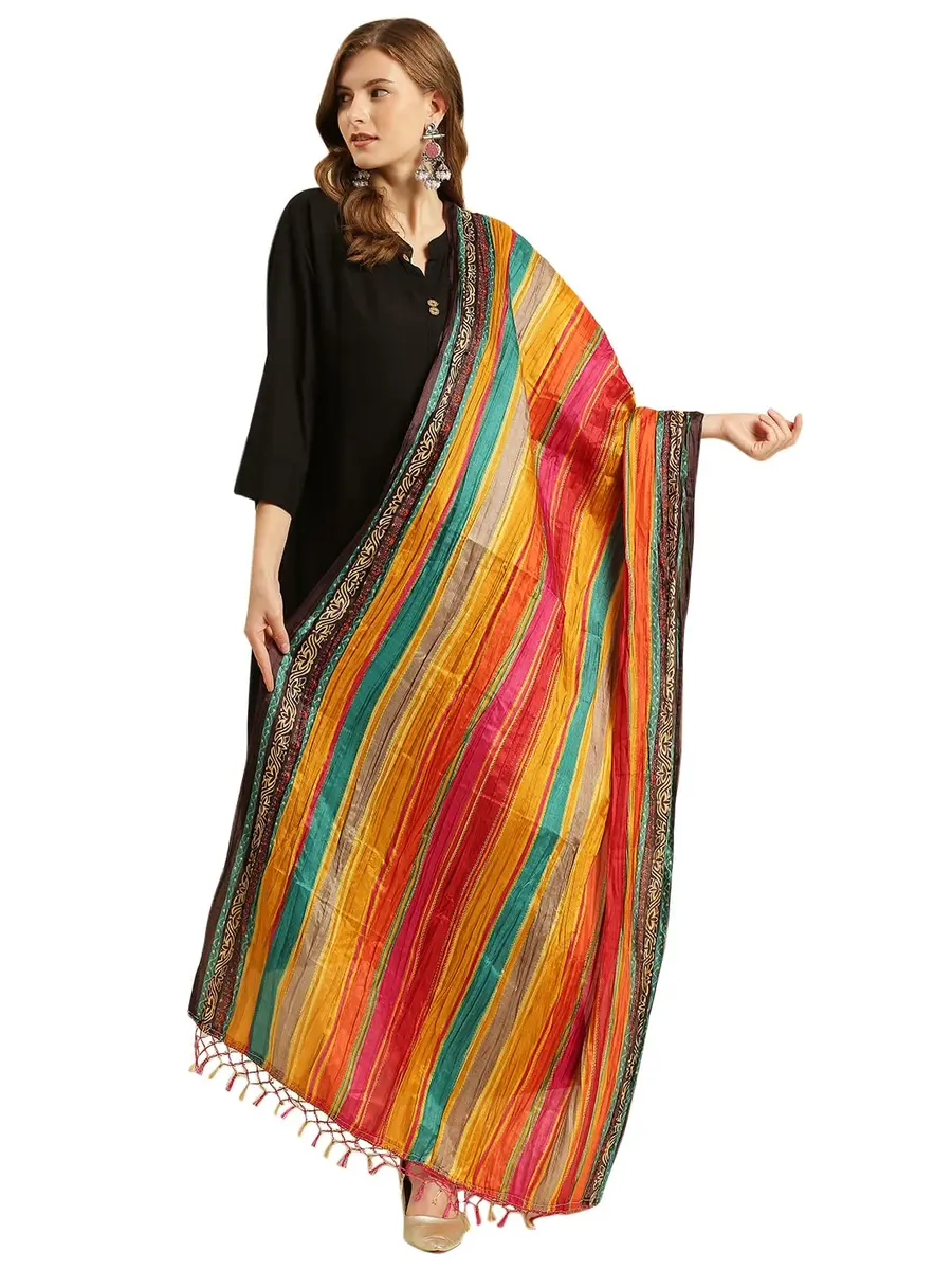 DUPATTA BAZAAR Women's Striped Print Art Silk Crushed Dupatta 240cm (94.5in) | Festive & Occasion Wear - main product image