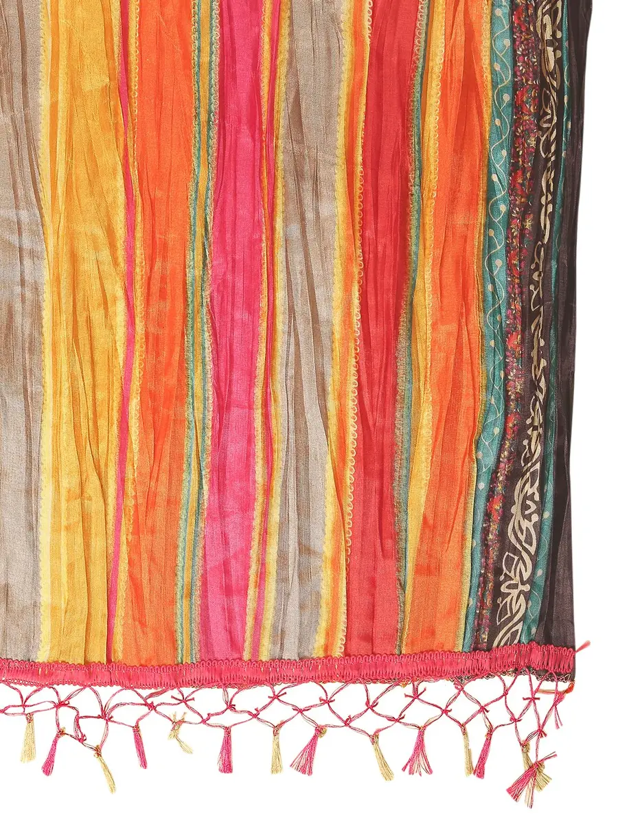 DUPATTA BAZAAR Women's Striped Print Art Silk Crushed Dupatta 240cm (94.5in) | Festive & Occasion Wear - view 5