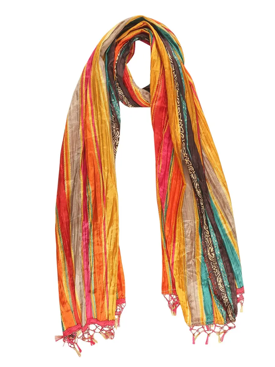 DUPATTA BAZAAR Women's Striped Print Art Silk Crushed Dupatta 240cm (94.5in) | Festive & Occasion Wear - view 6