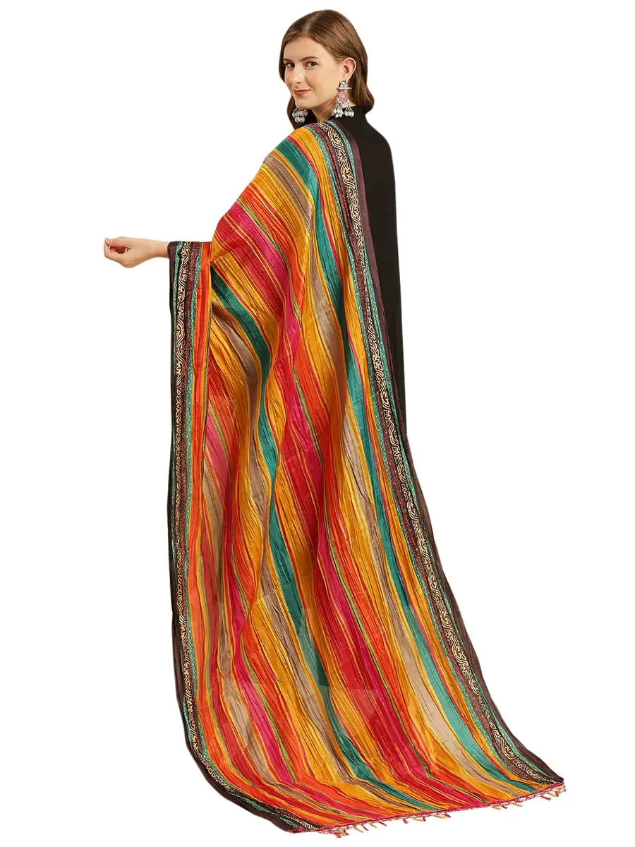 DUPATTA BAZAAR Women's Striped Print Art Silk Crushed Dupatta 240cm (94.5in) | Festive & Occasion Wear - view 2