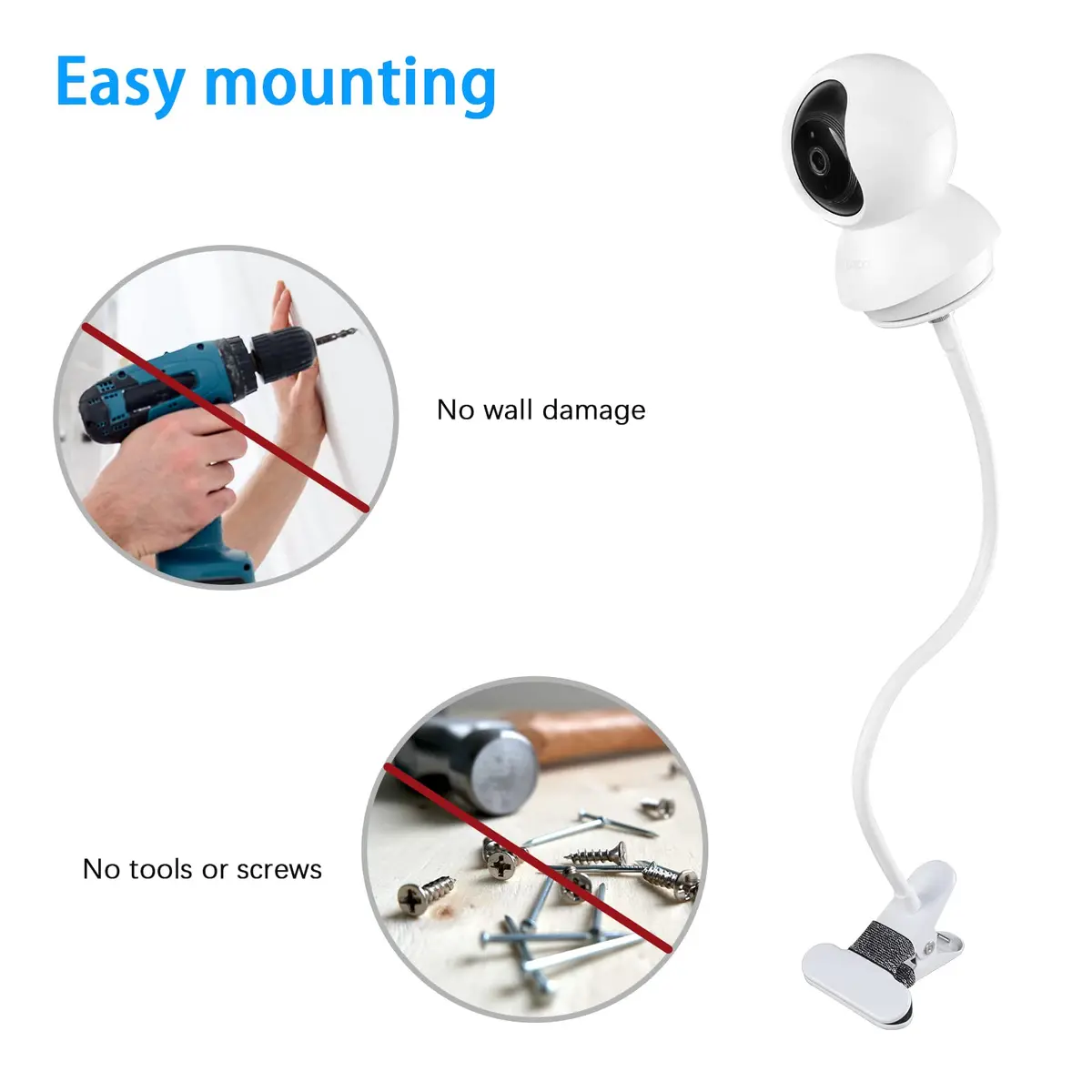 OkeMeeo Flexible Clamp Mount for TP-Link Tapo C210/Tapo C200/Tapo C211/Tapo C220/Kasa KC410S/Kasa EC70/Kasa EC71 | No Drill 15.7 in - view 3