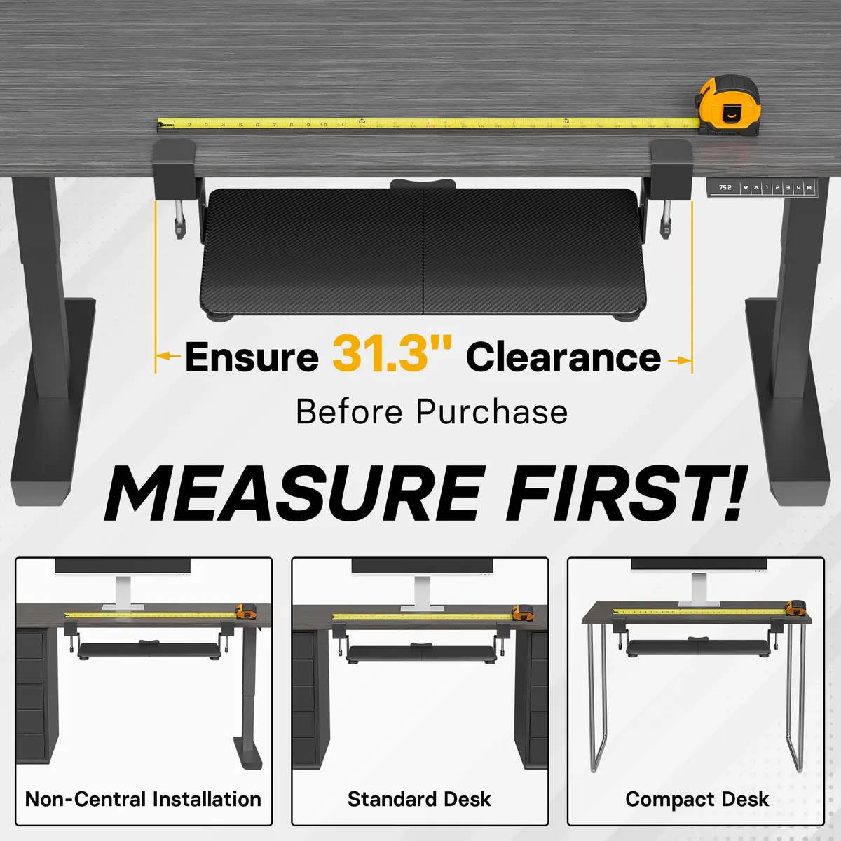 BONTEC Under Desk Keyboard Tray, Pull-Out Platform for Standard Keyboard & Mouse, 25.6" x 11.8" | Space-Saving Workspace Organizer - view 4