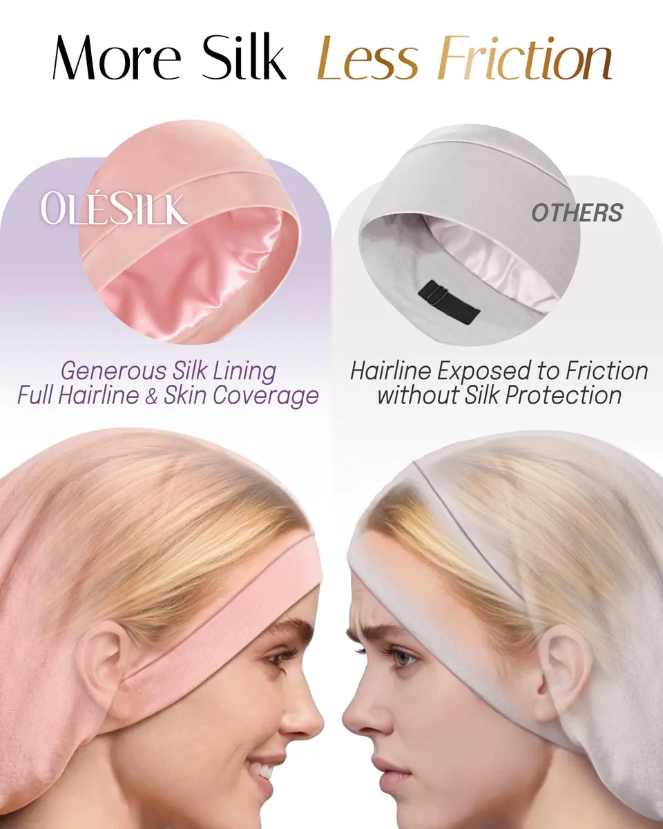 OLESILK Mulberry Silk Bonnet for Sleeping Women, Hair Wrap for Curly Hair Care, Pink (10.5 x 11.5 inches) - view 7
