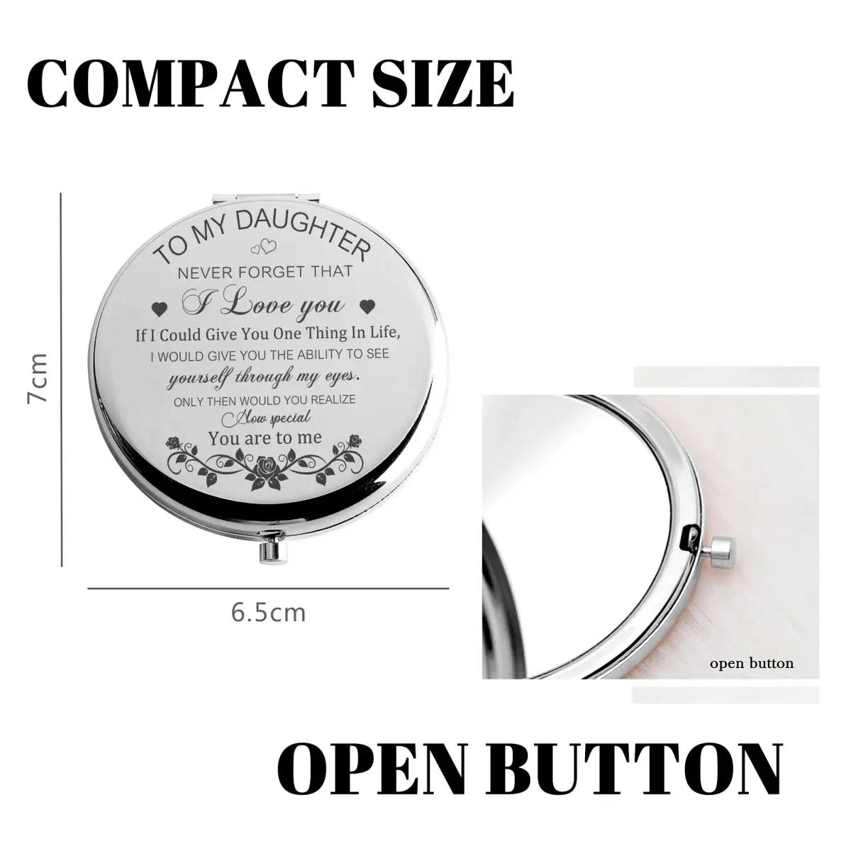 GAOLZIUY Daughter Gifts from Mom Compact Mirror 7.4cm (2.9in) | Engraved Message for Daughter - view 5
