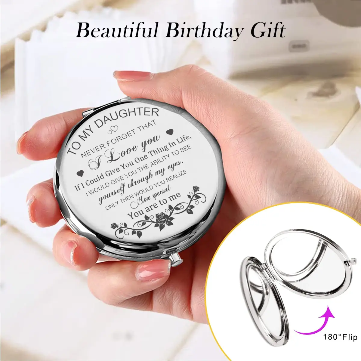 GAOLZIUY Daughter Gifts from Mom Compact Mirror 7.4cm (2.9in) | Engraved Message for Daughter - view 7