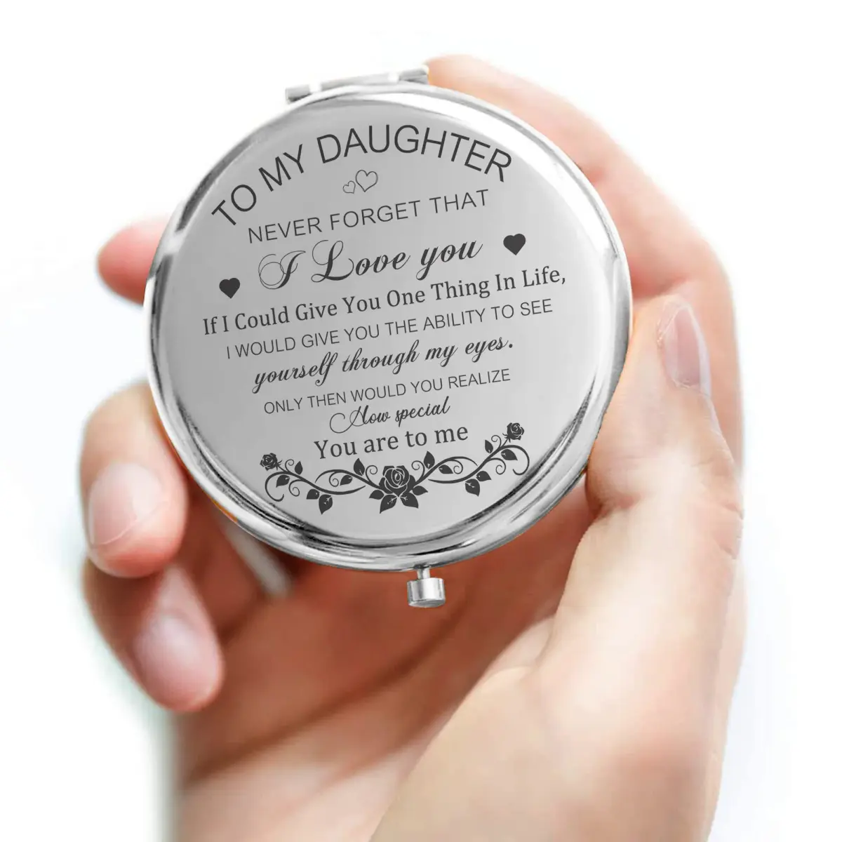 GAOLZIUY Daughter Gifts from Mom Compact Mirror 7.4cm (2.9in) | Engraved Message for Daughter - view 8