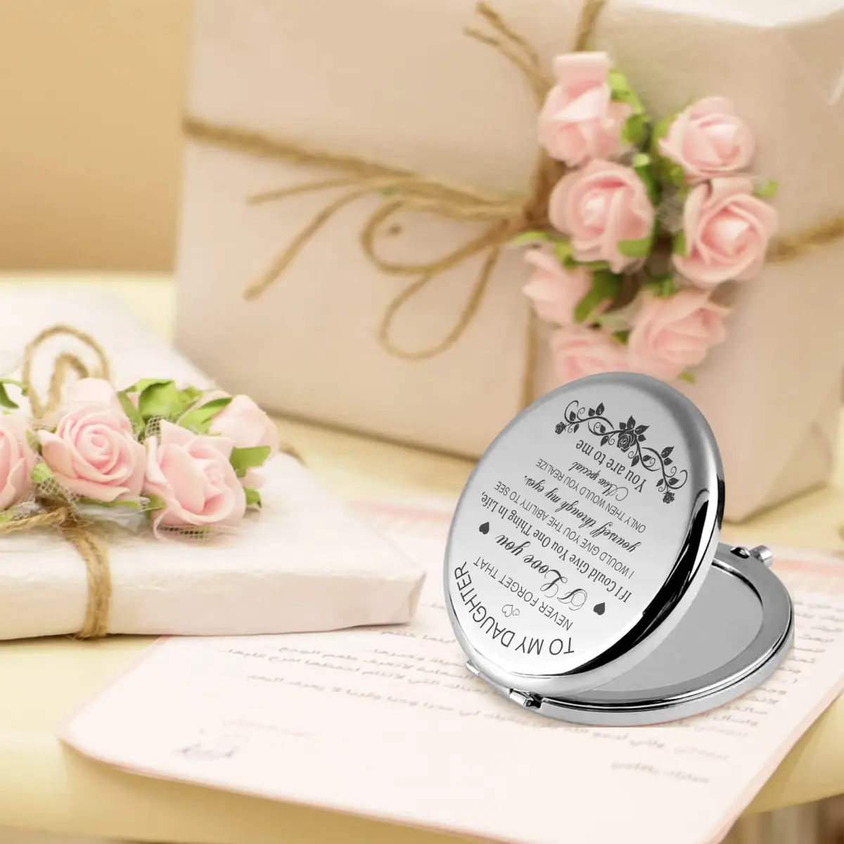 GAOLZIUY Daughter Gifts from Mom Compact Mirror 7.4cm (2.9in) | Engraved Message for Daughter - view 9