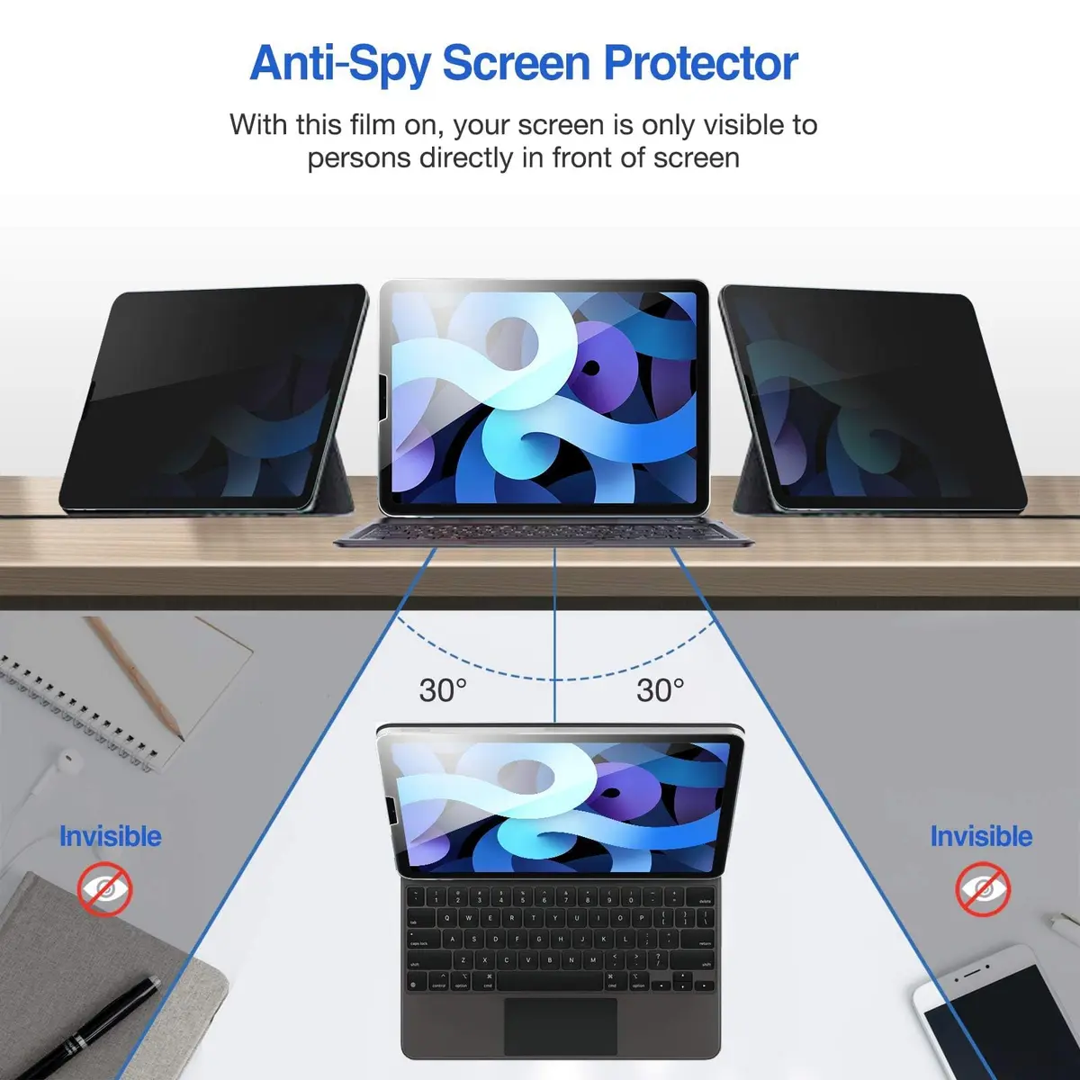 ProCase 2 Pack Privacy Screen Protector for iPad Air 5th/4th Gen & iPad Pro 11" 4th/3rd/2nd/1st Gen 10.9" | Anti-Spy Tempered Glass - view 3
