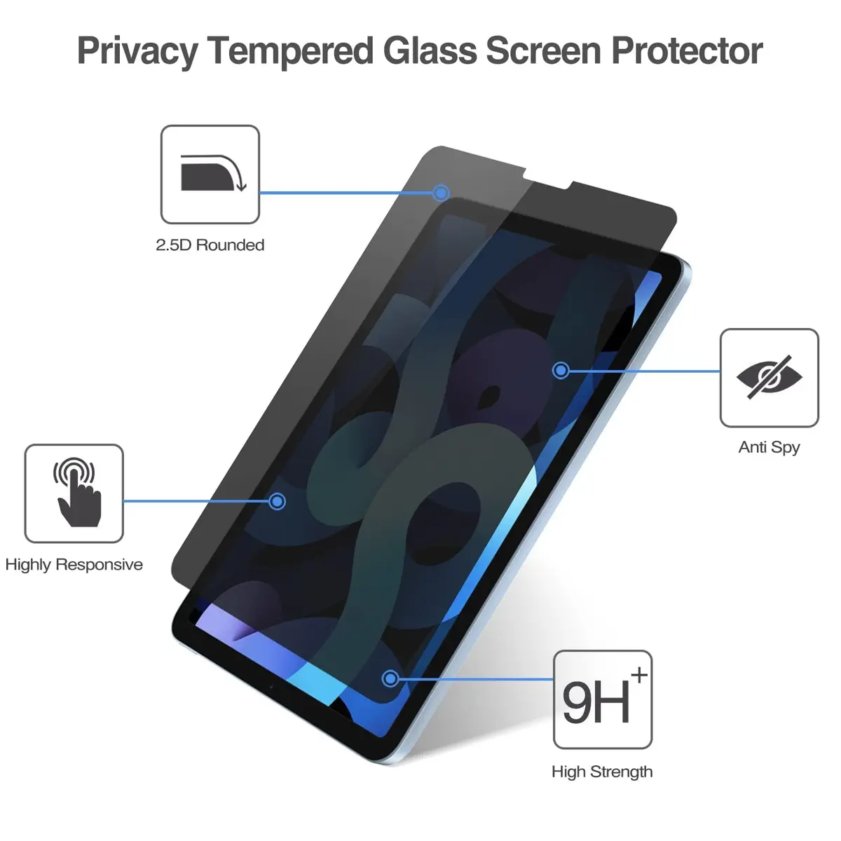 ProCase 2 Pack Privacy Screen Protector for iPad Air 5th/4th Gen & iPad Pro 11" 4th/3rd/2nd/1st Gen 10.9" | Anti-Spy Tempered Glass - view 4