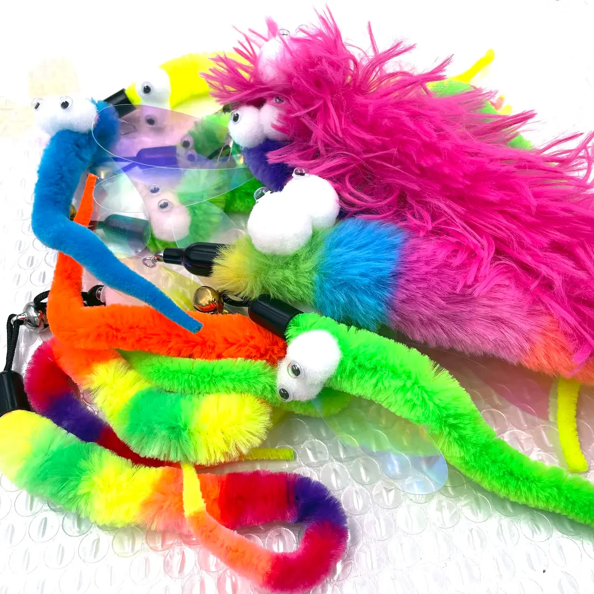 AcceLeah 16Pcs Cat Wand Refills, Worm & Dragonfly Attachments | Natural Plush, Safe & Durable - view 3