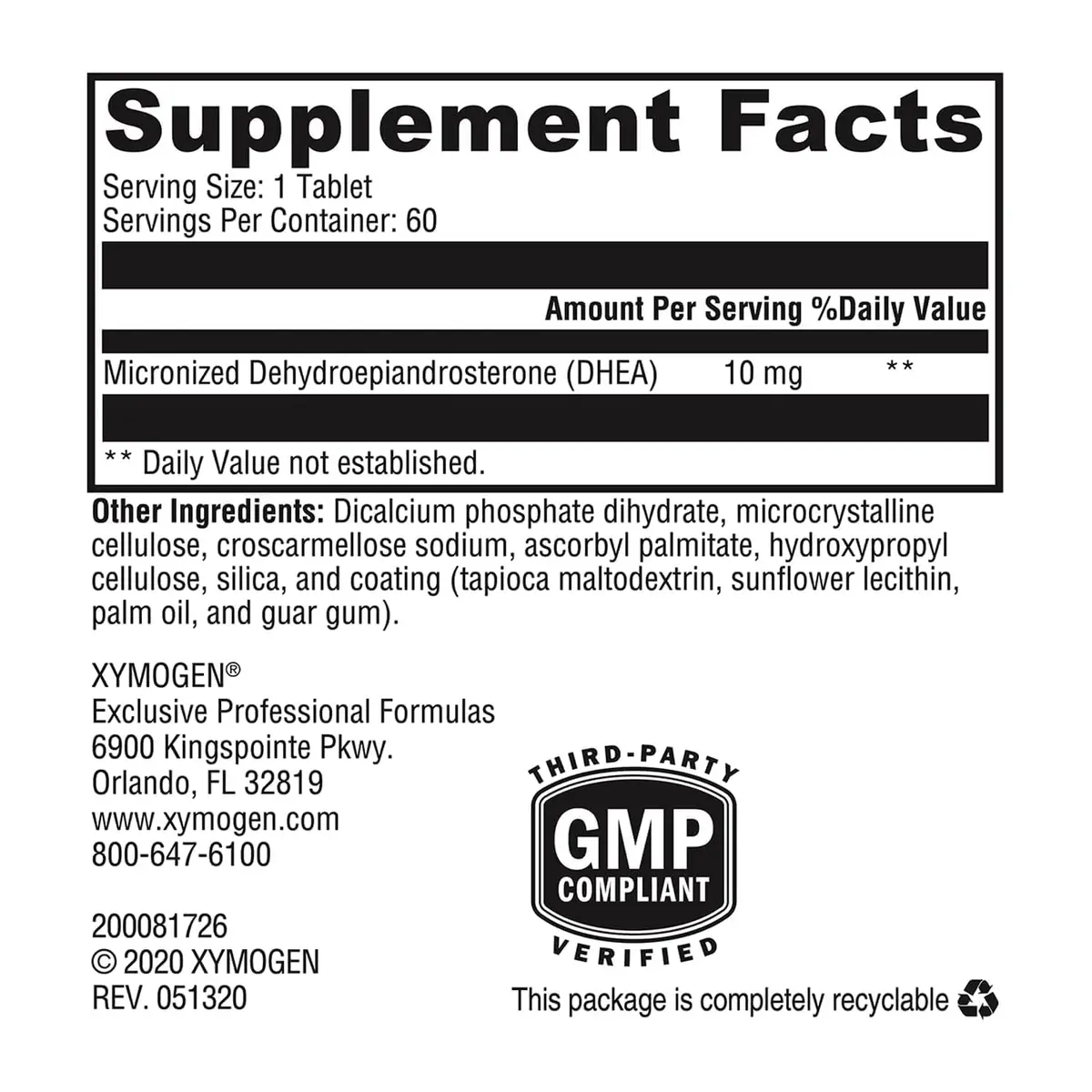 XYMOGEN DHEA Micronized 60 Tablets | Supports Hormone Balance & Adrenal Health - view 2