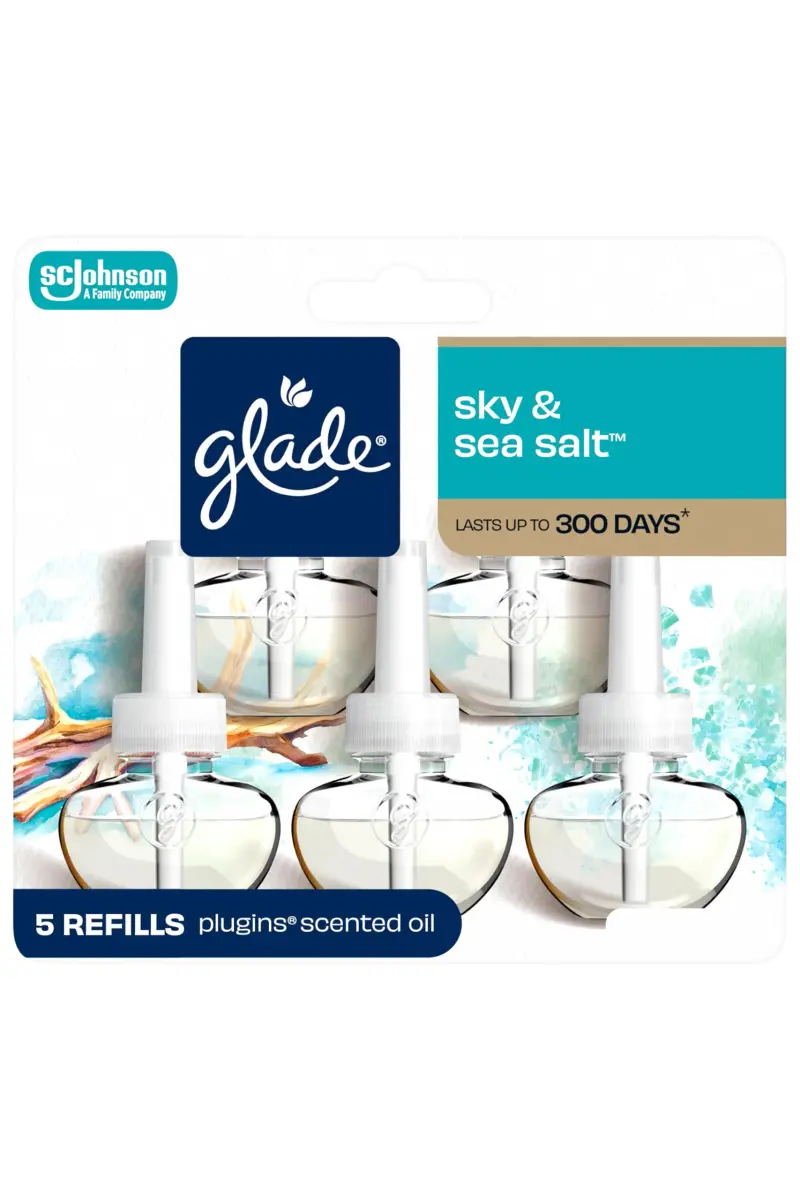 Glade Sky & Sea Salt PlugIns Refills Air Freshener 167.5ml (5 x 3.35 Fl Oz) | Scented with Essential Oils for Home & Bathroom - main product image