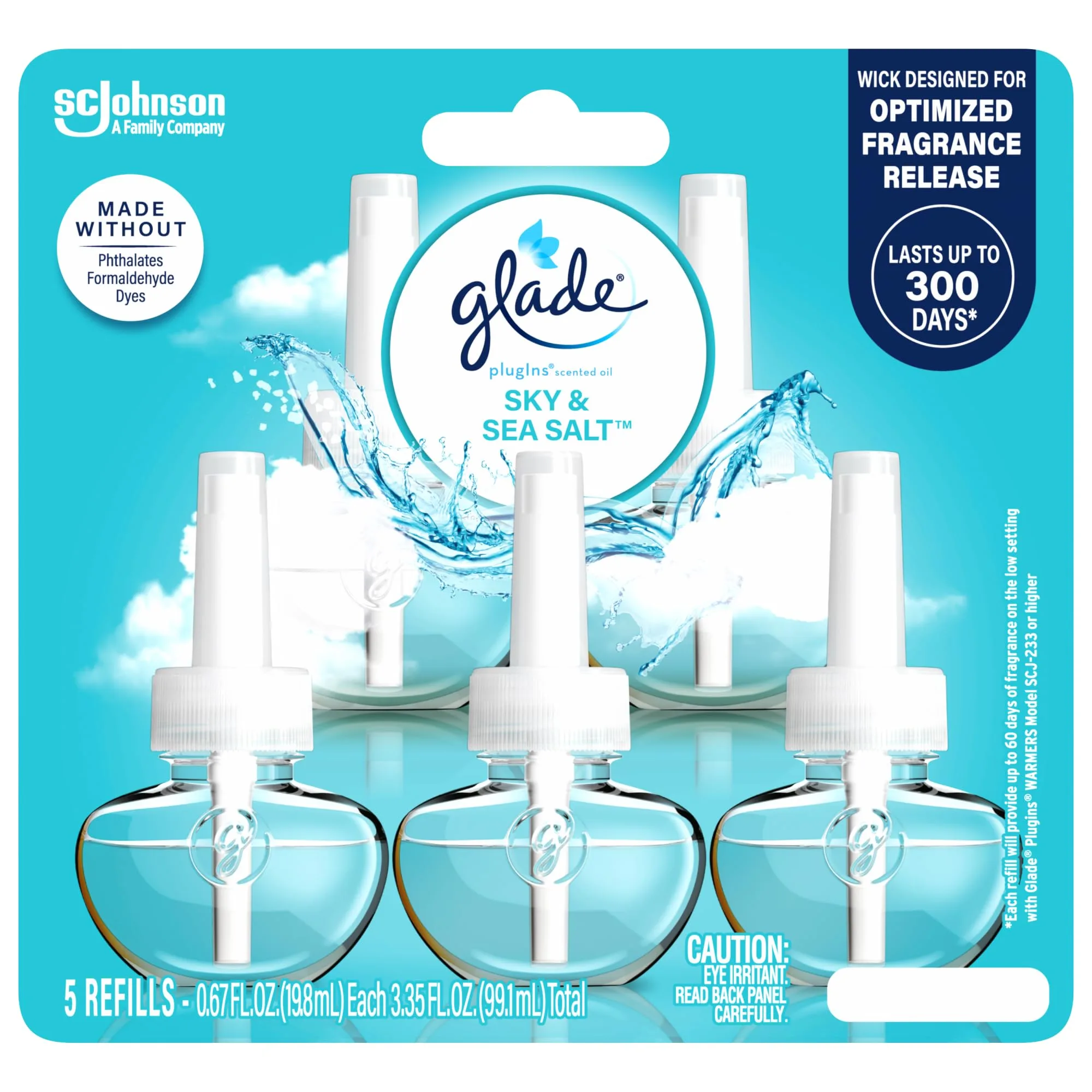 Glade Sky & Sea Salt PlugIns Refills Air Freshener, 3.35 Fl Oz (5 Count) | Ocean Breeze Scent with Essential Oils - main product image