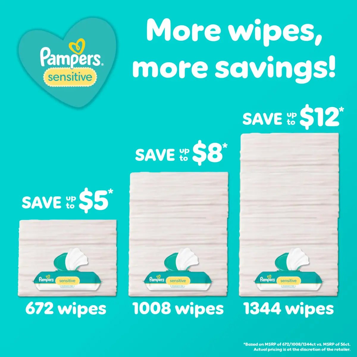 Pampers Sensitive Baby Wipes, Water Based, Fragrance Free, Hypoallergenic, 588 Count (7x Refill Packs) | Clinically Proven for Sensitive Skin - view 4