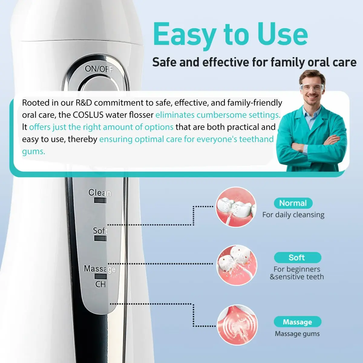 COSLUS ADA Accepted Water Dental Flosser C20 | 300ml (10.14 Fl Oz) Tank | Professional Set - view 6