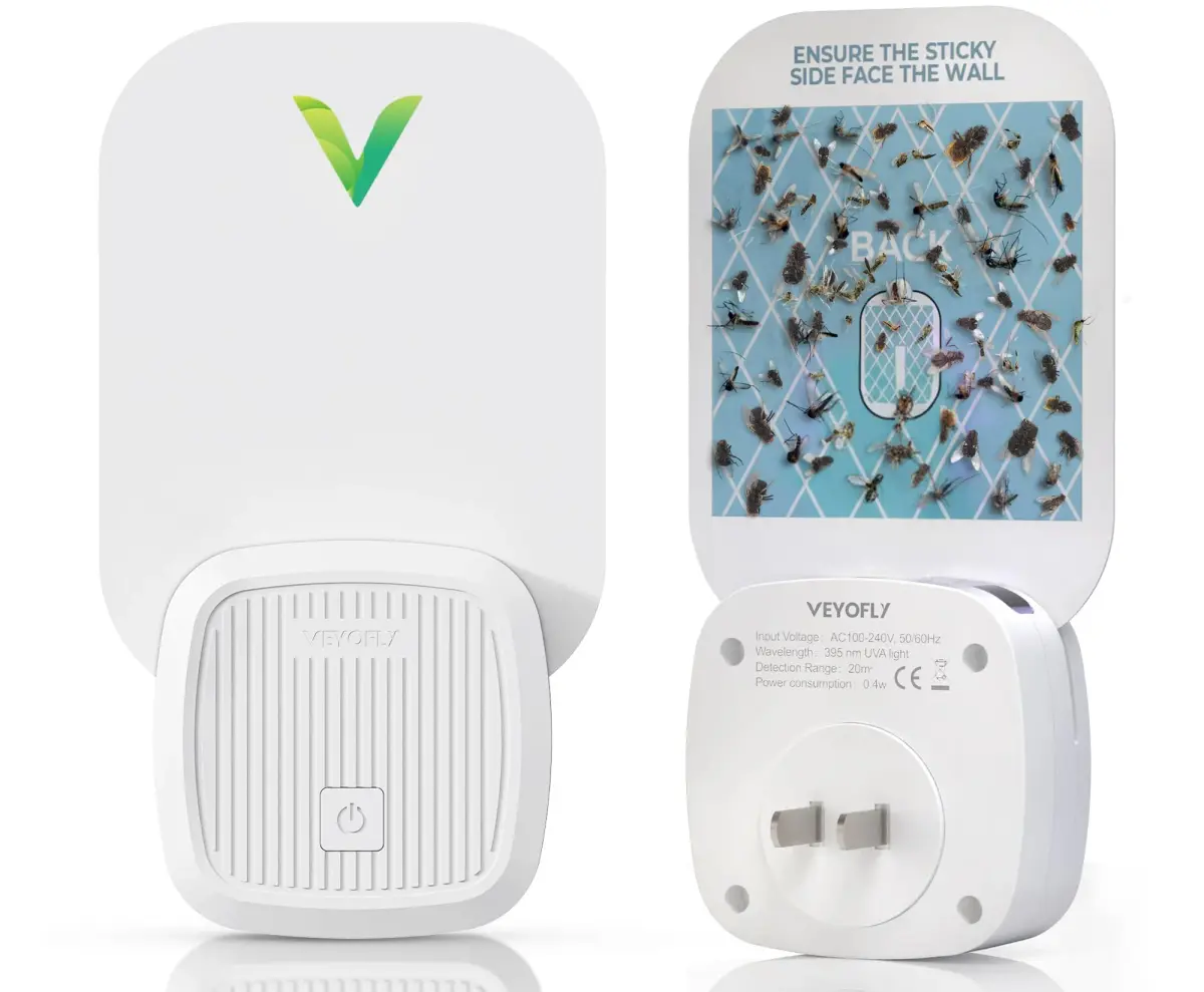 VEYOFLY Fruit Fly & Gnat Trap Plug-in with UV Light & Glue Boards, 1 Device + 3 Refills | Non-Toxic Indoor Insect Catcher - main product image