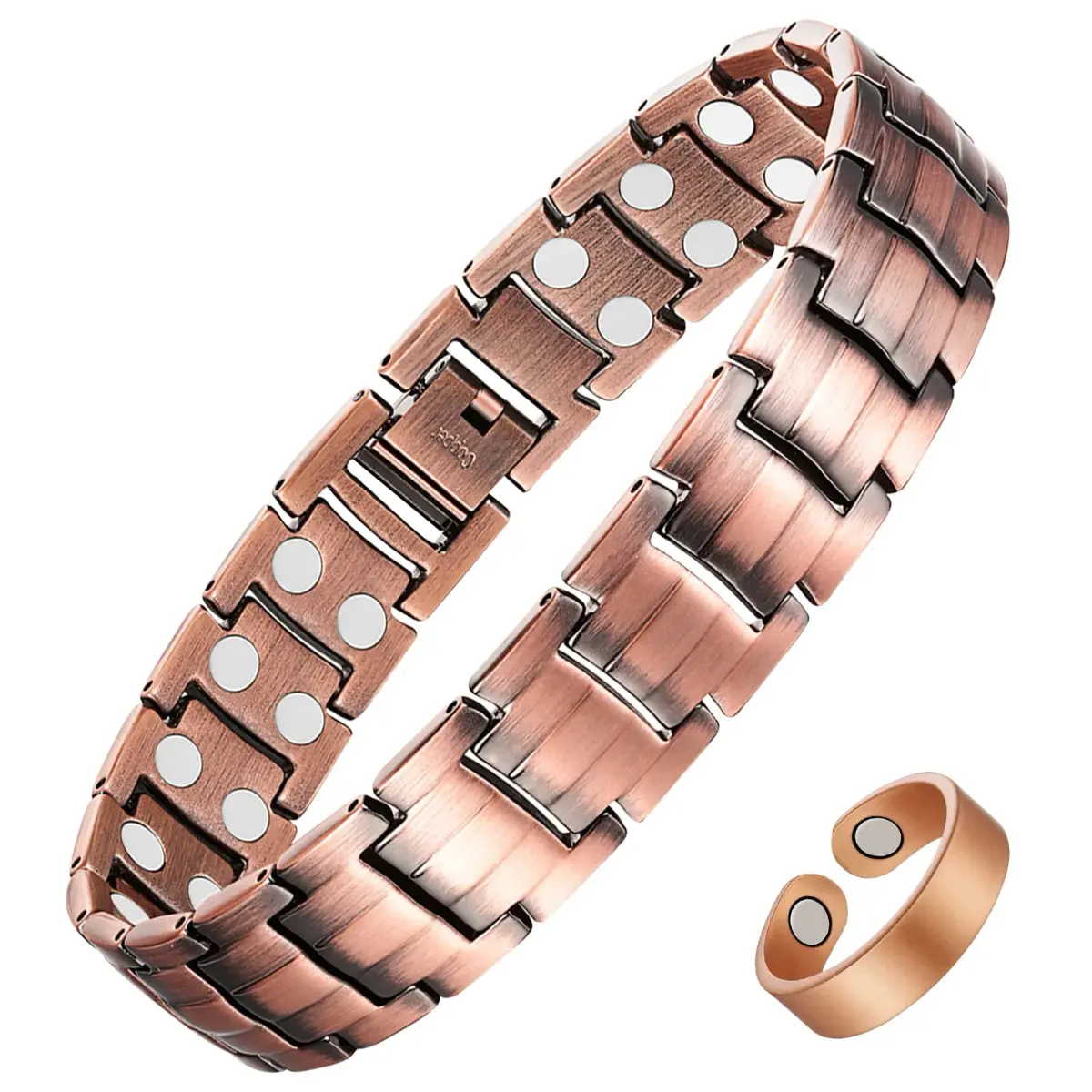 Feraco Men's Copper Magnetic Bracelet and Ring Set 22cm (8.66") | Hypoallergenic & Nickel-Free - main product image