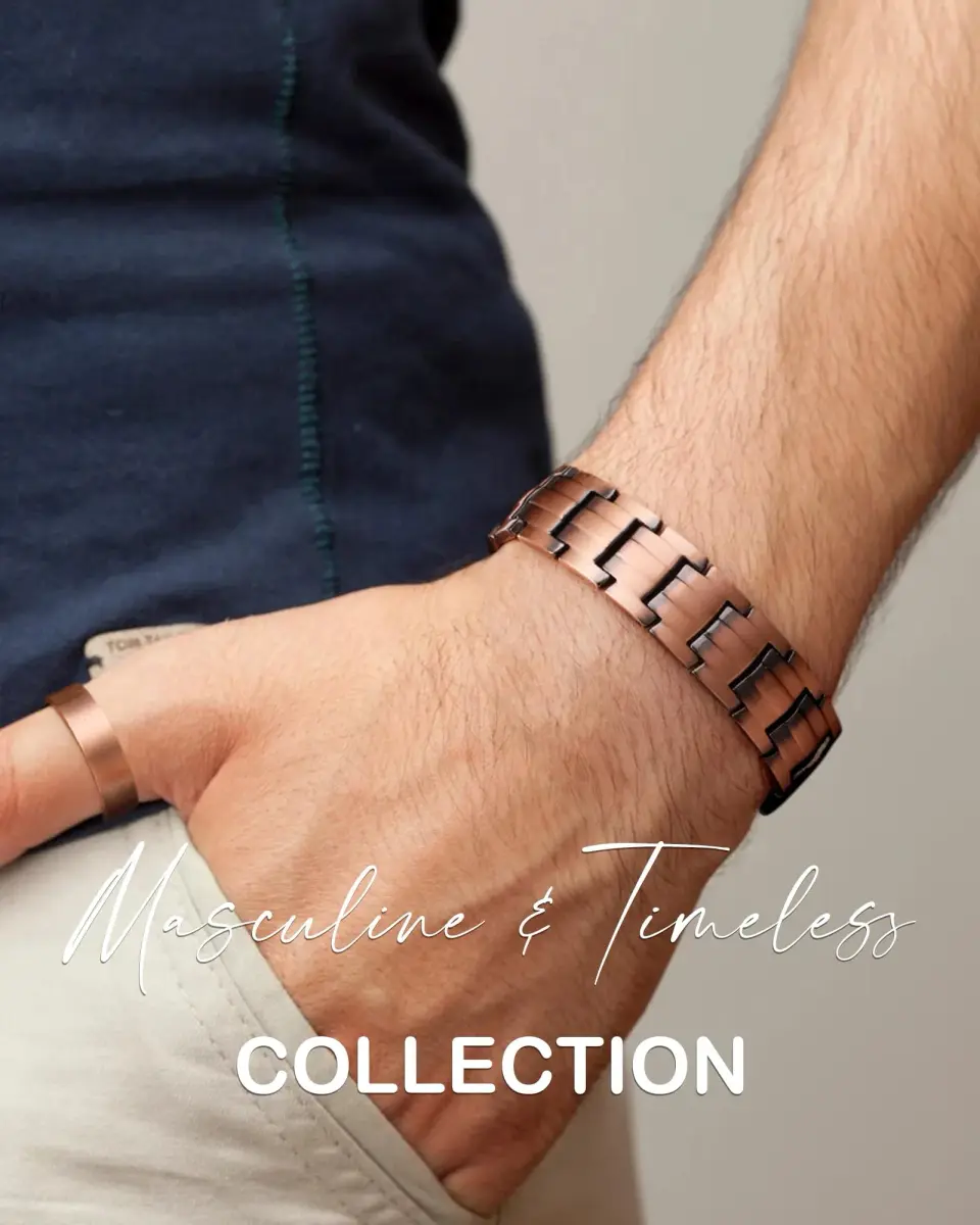 Feraco Men's Copper Magnetic Bracelet and Ring Set 22cm (8.66") | Hypoallergenic & Nickel-Free - view 4