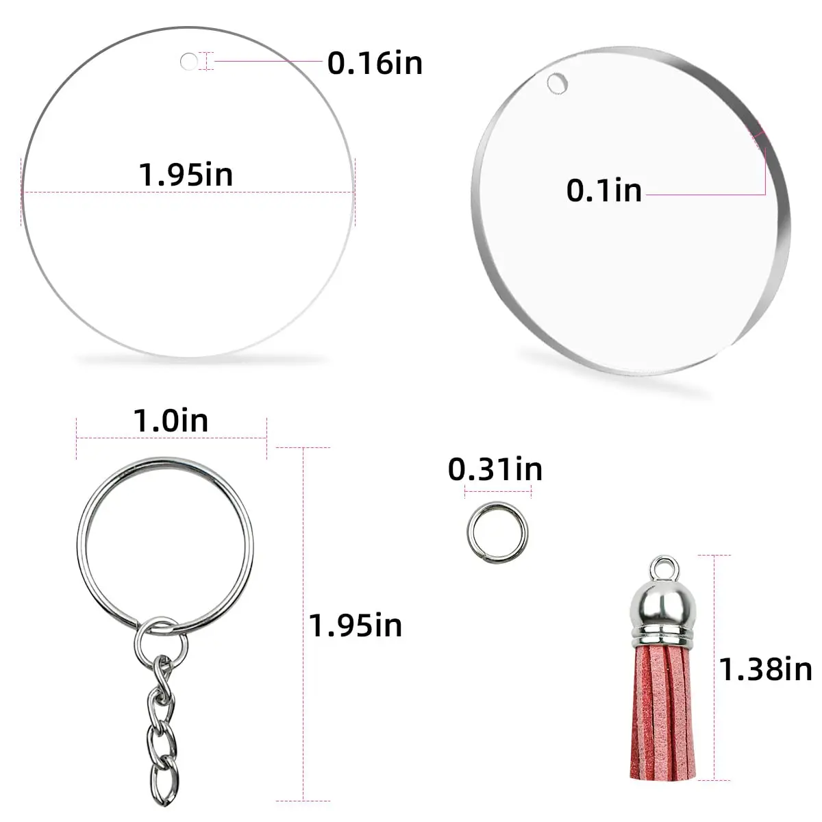 Yuntop Acrylic Jewelry Findings Set | 48 Pcs Clear Round Keychain Blanks & Accessories - view 6
