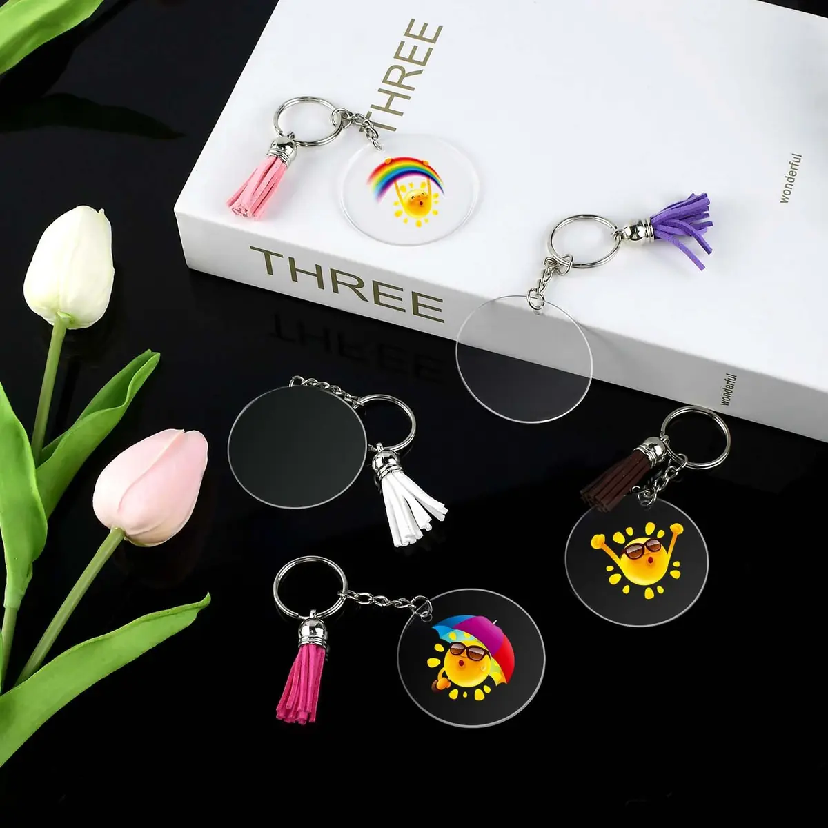 Yuntop Acrylic Jewelry Findings Set | 48 Pcs Clear Round Keychain Blanks & Accessories - view 7