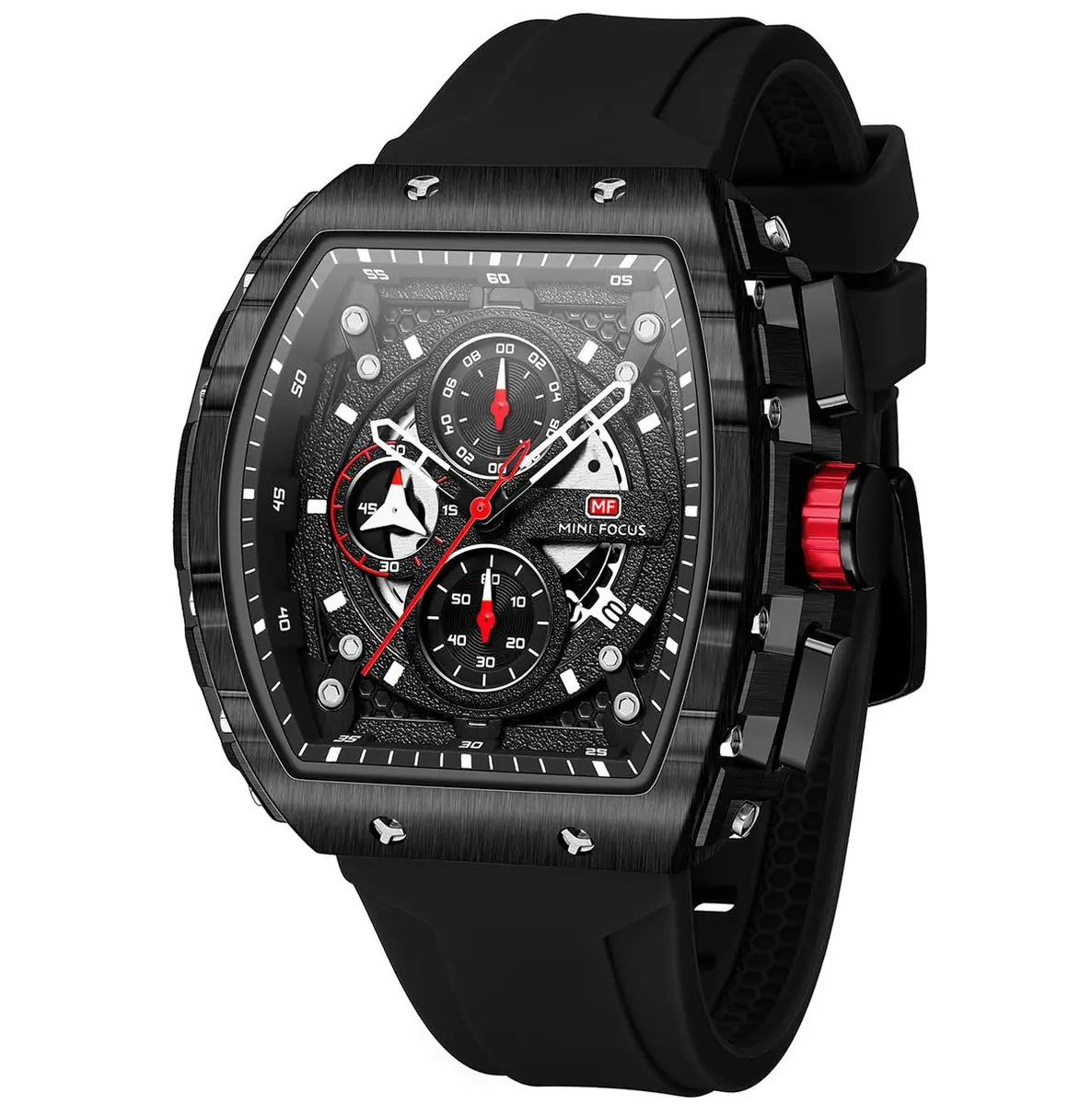 AIMES Men's Rectangle Skeleton Chronograph Watch 41.8mm Waterproof Black Silicon Strap - main product image