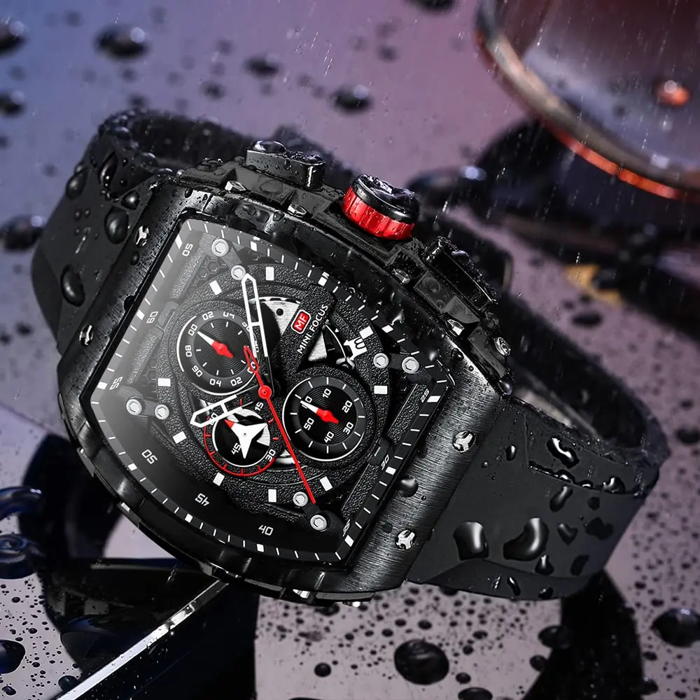 AIMES Men's Rectangle Skeleton Chronograph Watch 41.8mm Waterproof Black Silicon Strap - view 3