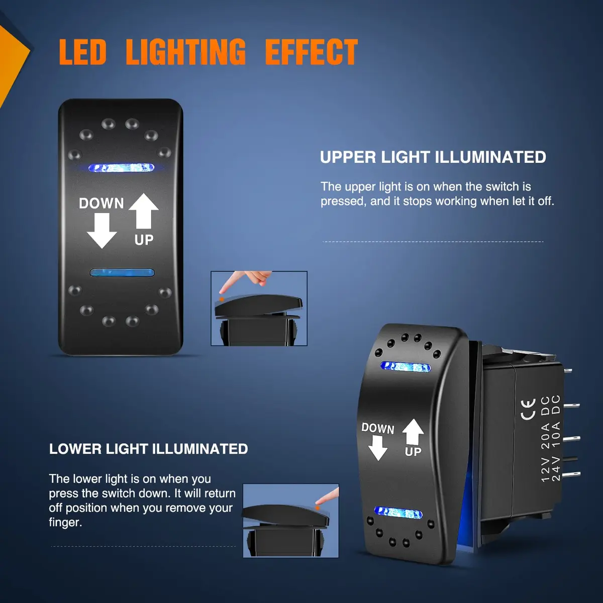 Nilight Momentary DPDT Rocker Switch 12V/24V | Heavy Duty Reverse Polarity Control - view 4