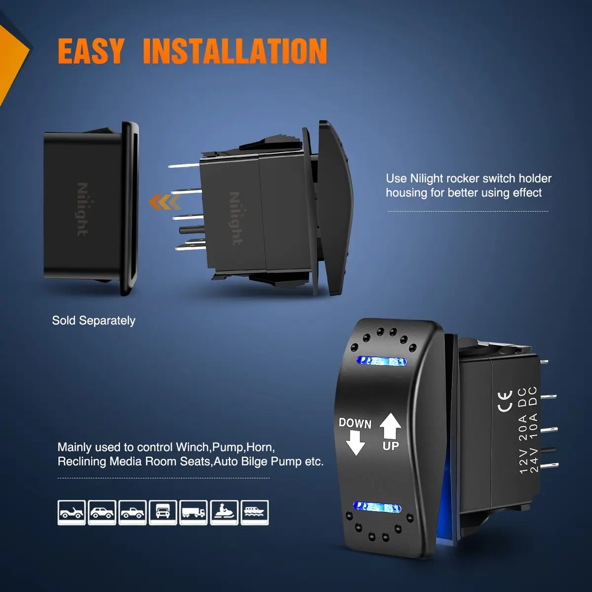 Nilight Momentary DPDT Rocker Switch 12V/24V | Heavy Duty Reverse Polarity Control - view 6