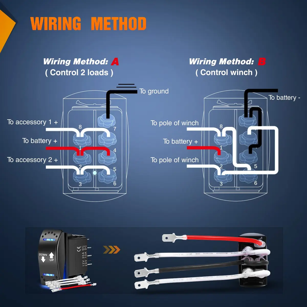 Nilight Momentary DPDT Rocker Switch 12V/24V | Heavy Duty Reverse Polarity Control - view 3
