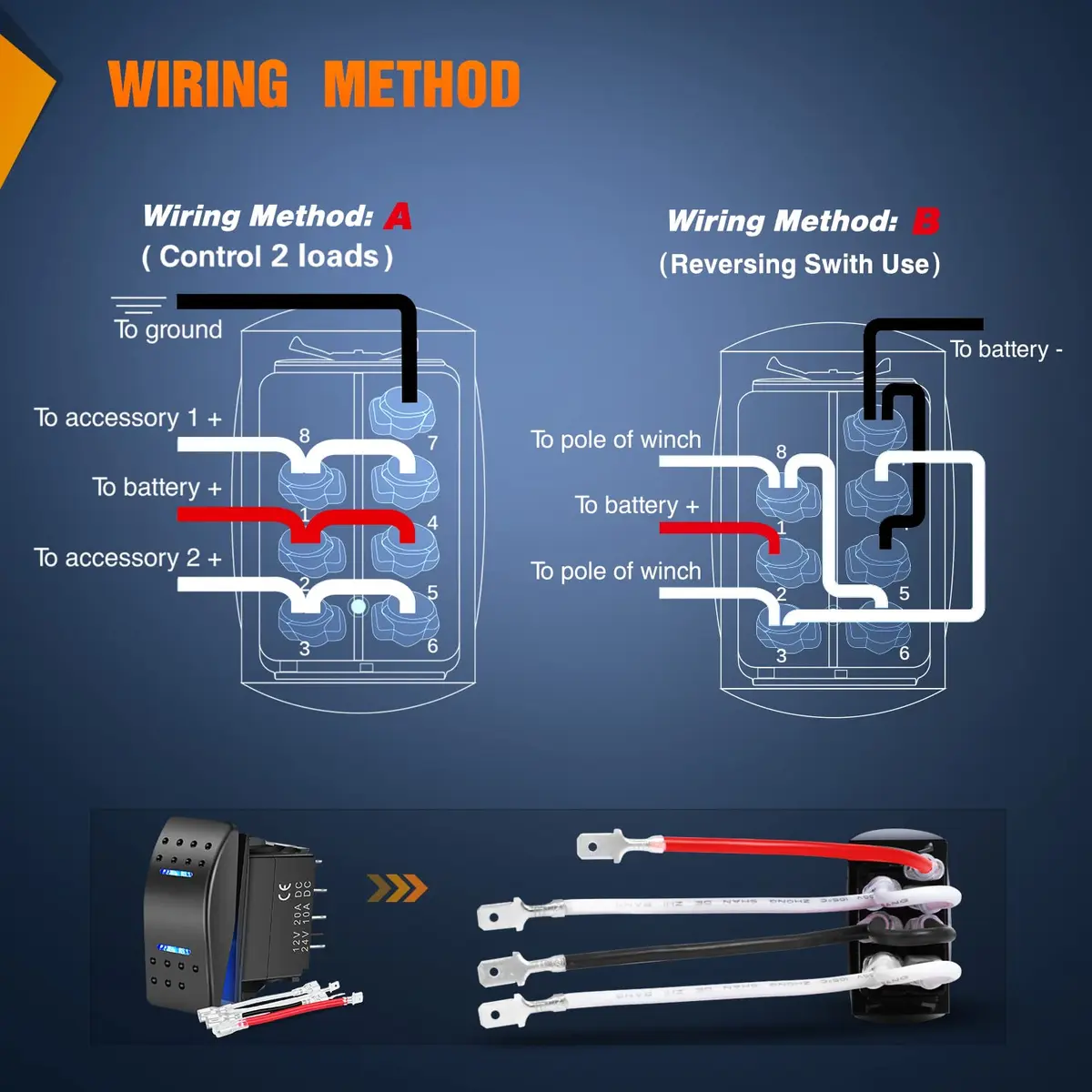 Nilight Waterproof 7Pin Rocker Switch with Jumper Wires Blue | 12V/24V, 20AMP, Durable, Universal Fit - view 6