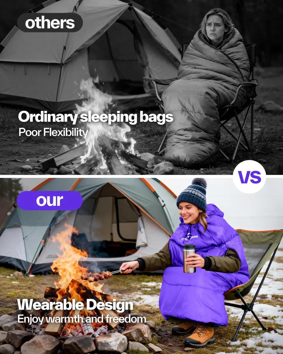 Sportneer Wearable Sleeping Bag for Adults & Kids – Walkable with Arm Zippers, 87'' Long, 32-65℉, Waterproof, Compact for Camping & Travel, Purple - view 3