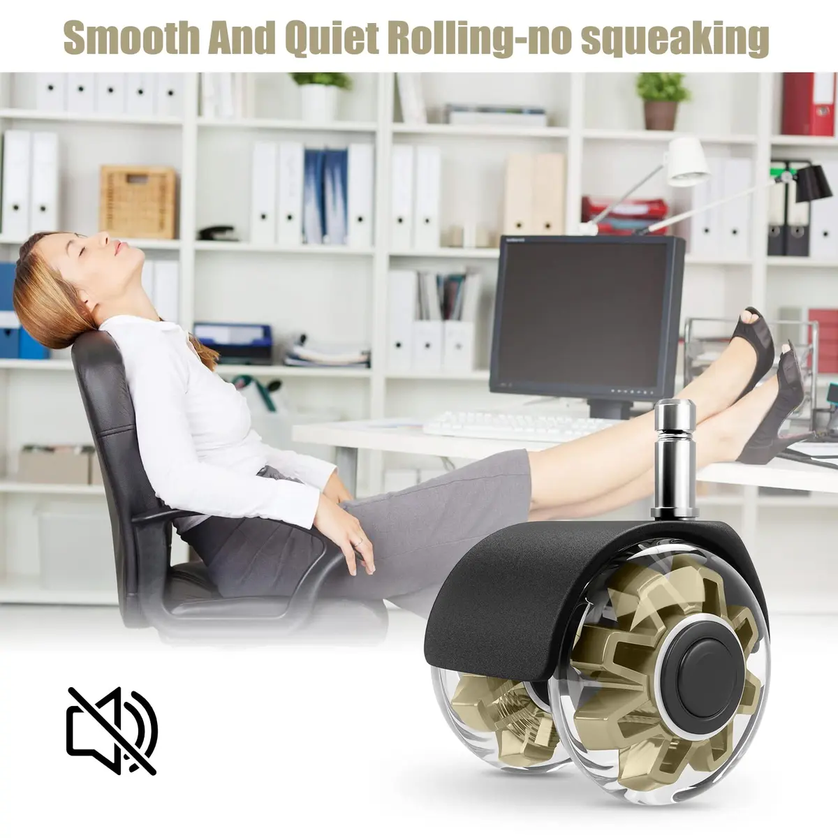 Omyoffice 2" Office Chair Wheels Set of 5 | Heavy Duty Gold Casters for Floors - view 5
