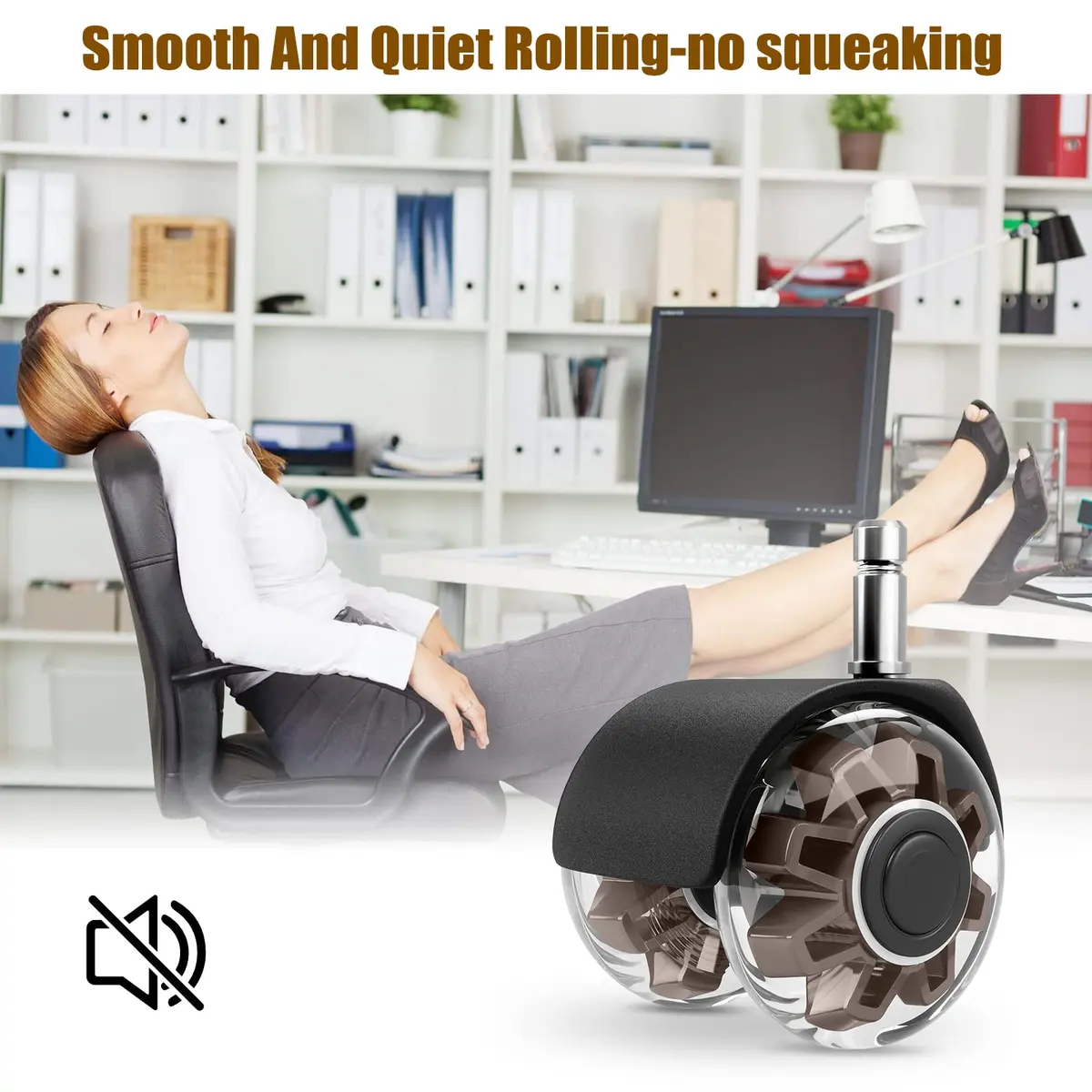 Omyoffice 2" Office Chair Wheels Set of 5 | Heavy Duty Brown Casters for Floors - view 5