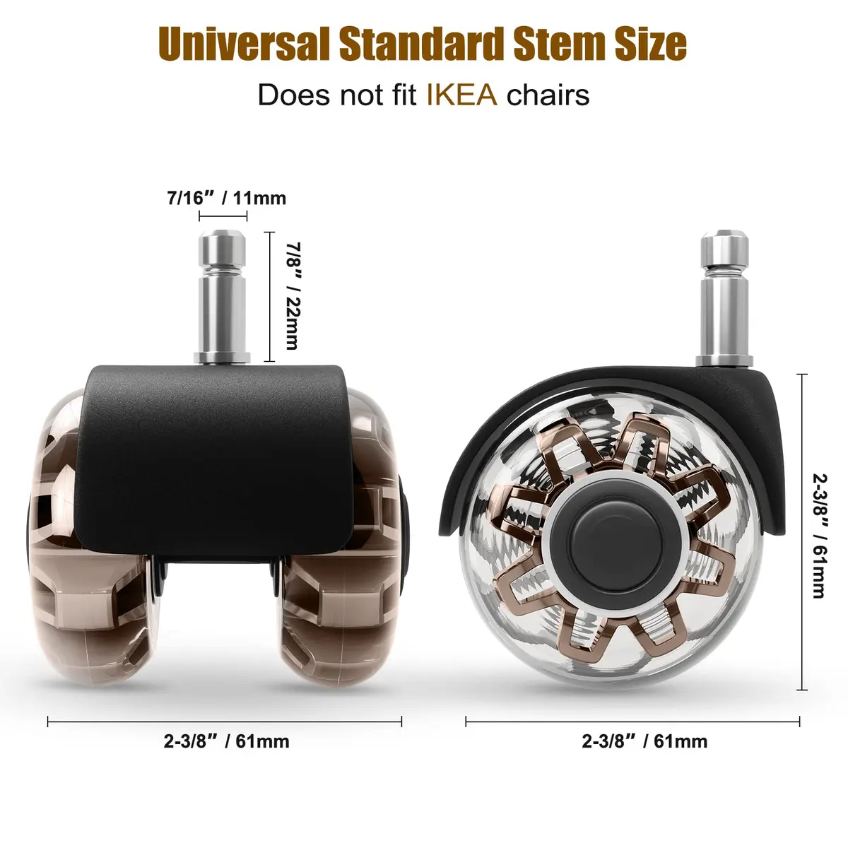 Omyoffice 2" Office Chair Wheels Set of 5 | Heavy Duty Brown Casters for Floors - view 6