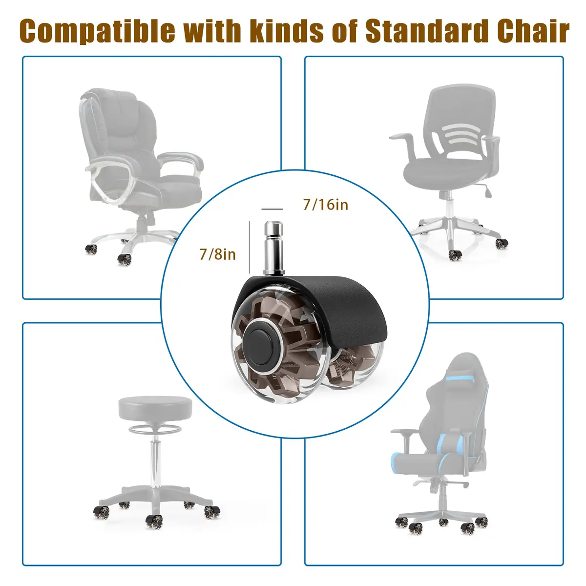 Omyoffice 2" Office Chair Wheels Set of 5 | Heavy Duty Brown Casters for Floors - view 2