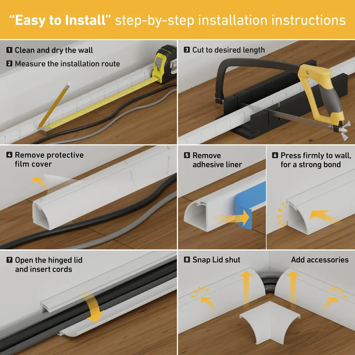 D-Line Stainable Wood-Effect Corner Cable Concealer 157in | Floor & Corner Cord Organizer - view 8