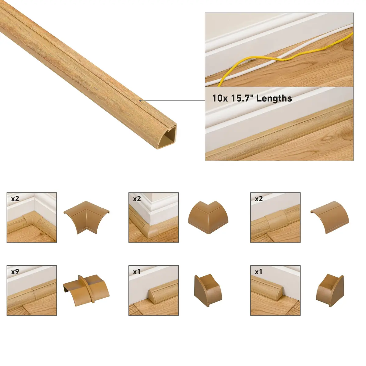 D-Line Stainable Wood-Effect Corner Cable Concealer 157in | Floor & Corner Cord Organizer - view 2