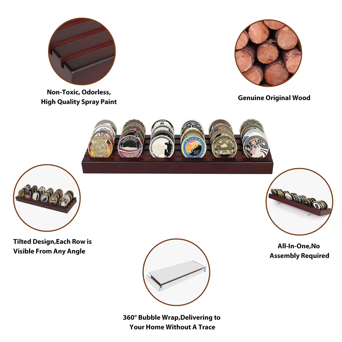 DecoWoodo Challenge Coin Display Stand 4 Rows Mahogany | Elegant & Durable - view 4