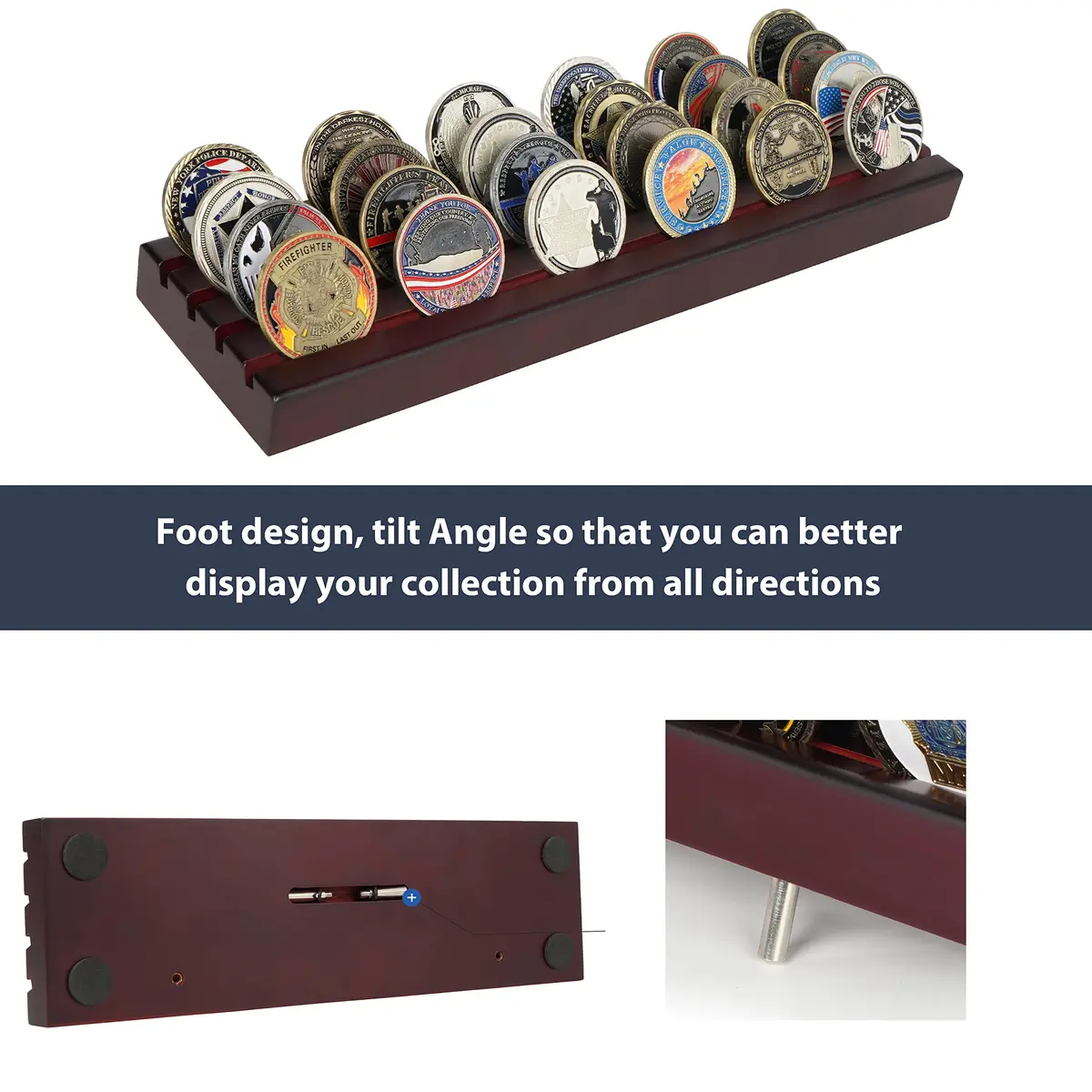 DecoWoodo Challenge Coin Display Stand 4 Rows Mahogany | Elegant & Durable - view 7