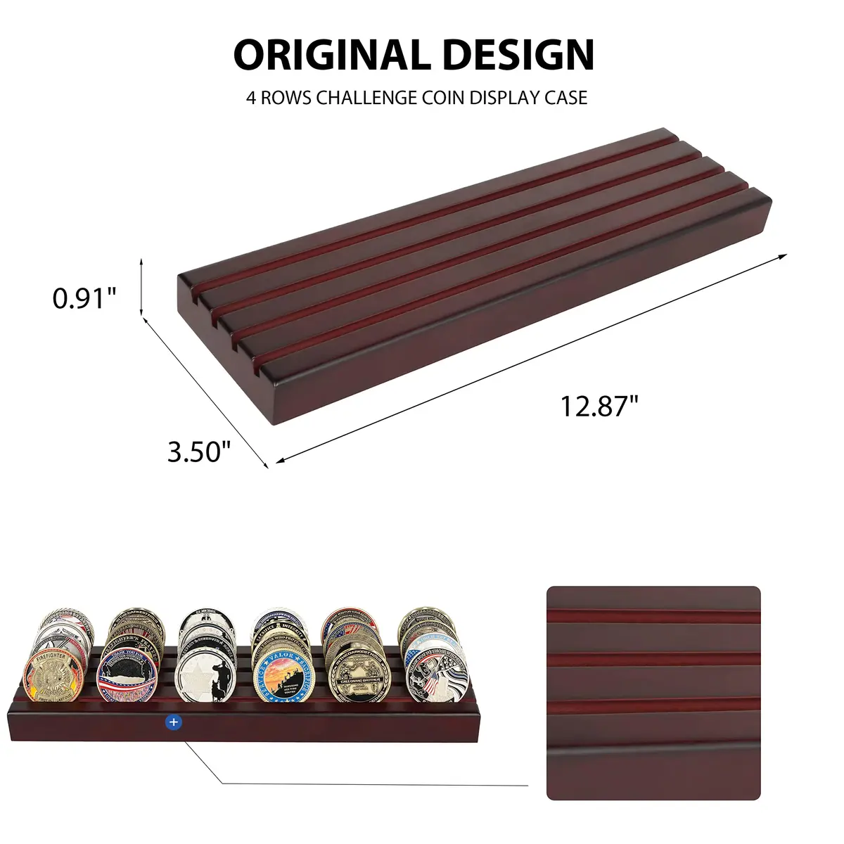 DecoWoodo Challenge Coin Display Stand 4 Rows Mahogany | Elegant & Durable - view 2