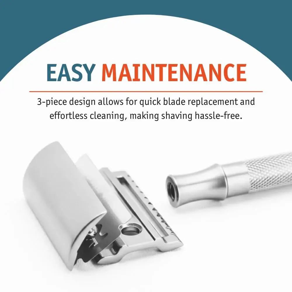 MERKUR 22C Double Edge Safety Razor - Matte Chrome | Long Knurled Brass Handle, 61g (2.15 oz) | Made in Germany - view 5