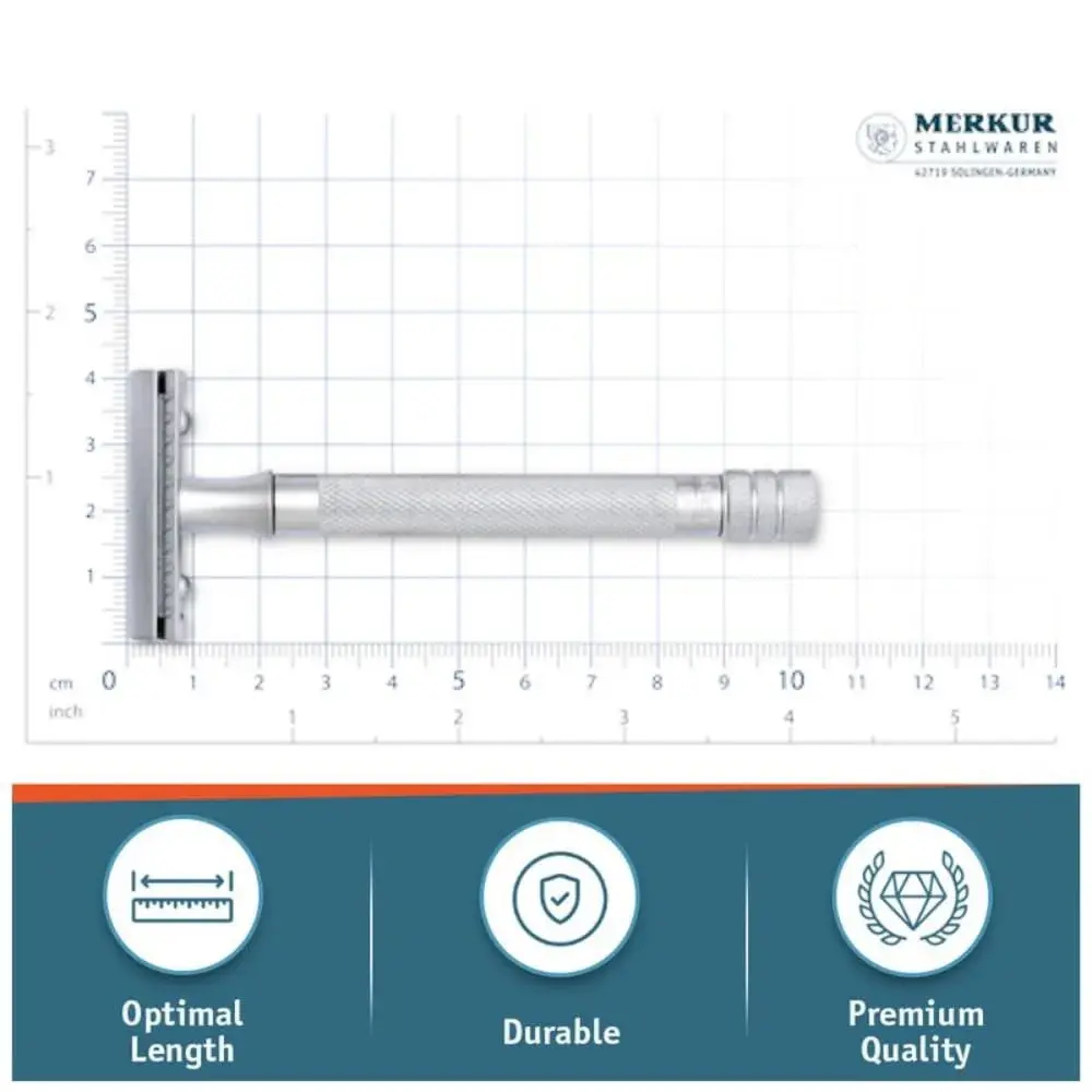 MERKUR 22C Double Edge Safety Razor - Matte Chrome | Long Knurled Brass Handle, 61g (2.15 oz) | Made in Germany - view 7