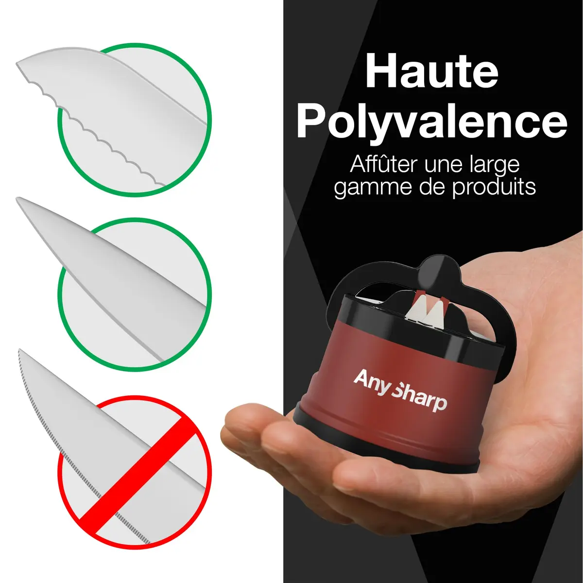 AnySharp Knife Sharpener Brick Red | Hands-Free Safety, PowerGrip Suction, Tungsten Carbide Blade - view 5