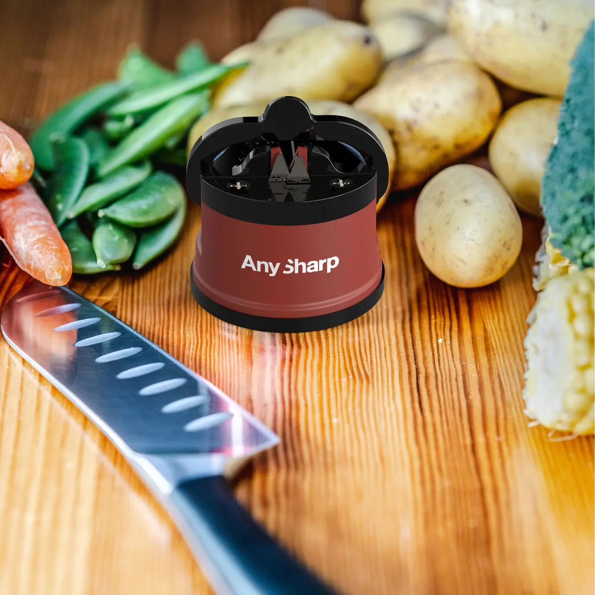 AnySharp Knife Sharpener Brick Red | Hands-Free Safety, PowerGrip Suction, Tungsten Carbide Blade - view 7