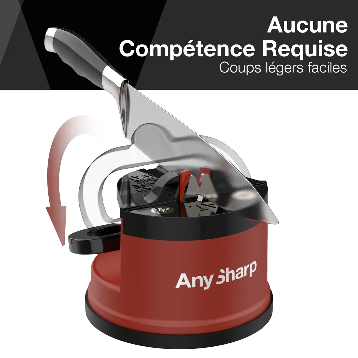AnySharp Knife Sharpener Brick Red | Hands-Free Safety, PowerGrip Suction, Tungsten Carbide Blade - view 2