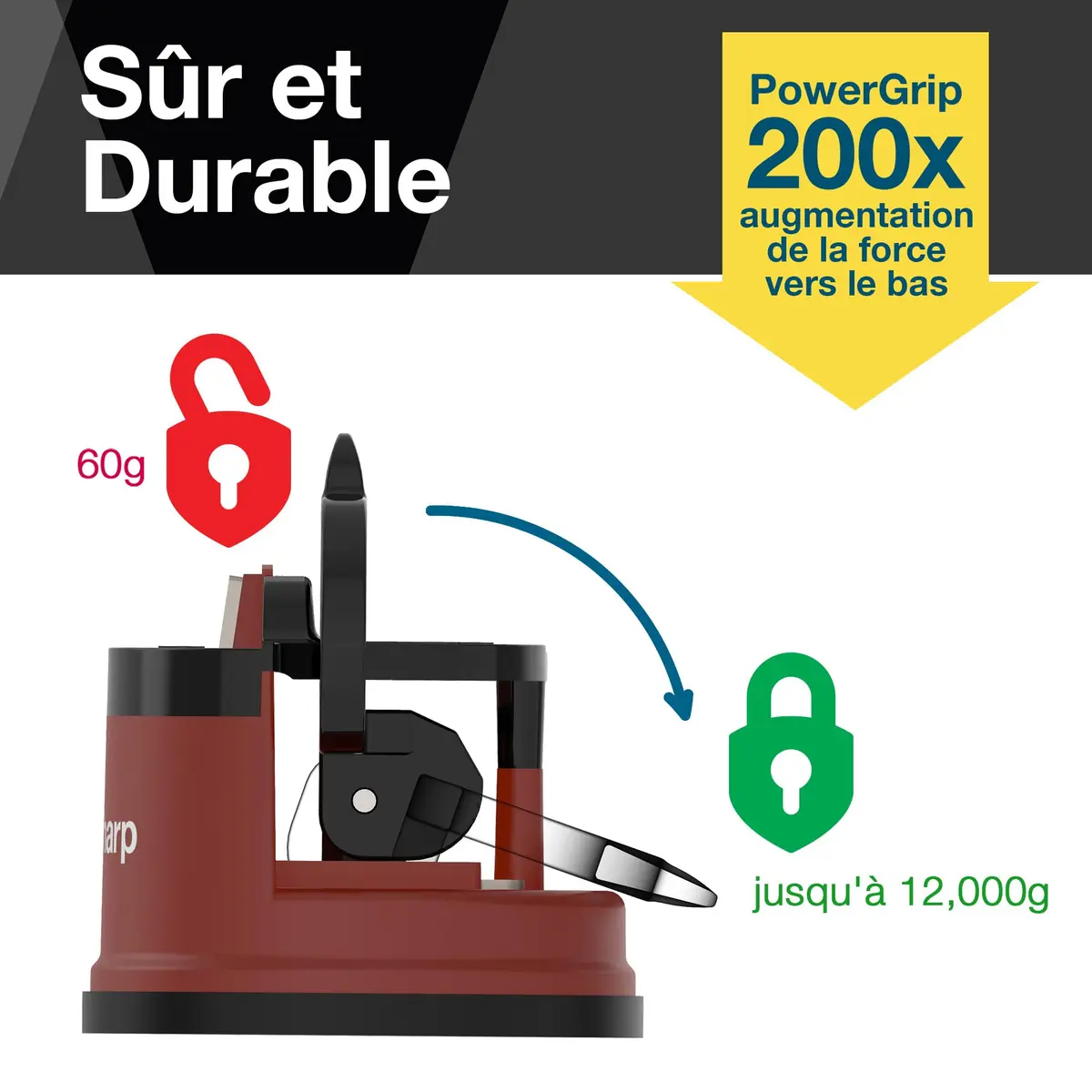 AnySharp Knife Sharpener Brick Red | Hands-Free Safety, PowerGrip Suction, Tungsten Carbide Blade - view 3
