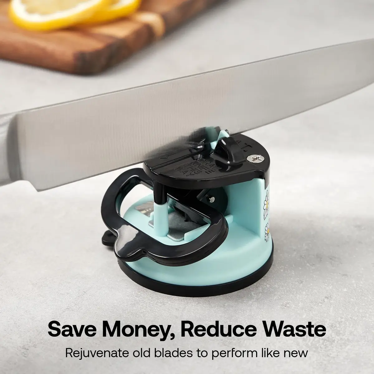 AnySharp Editions Knife Sharpener Daisy | Hands-Free Suction Base, 20-Degree Angle, Tungsten Carbide Edges - view 7