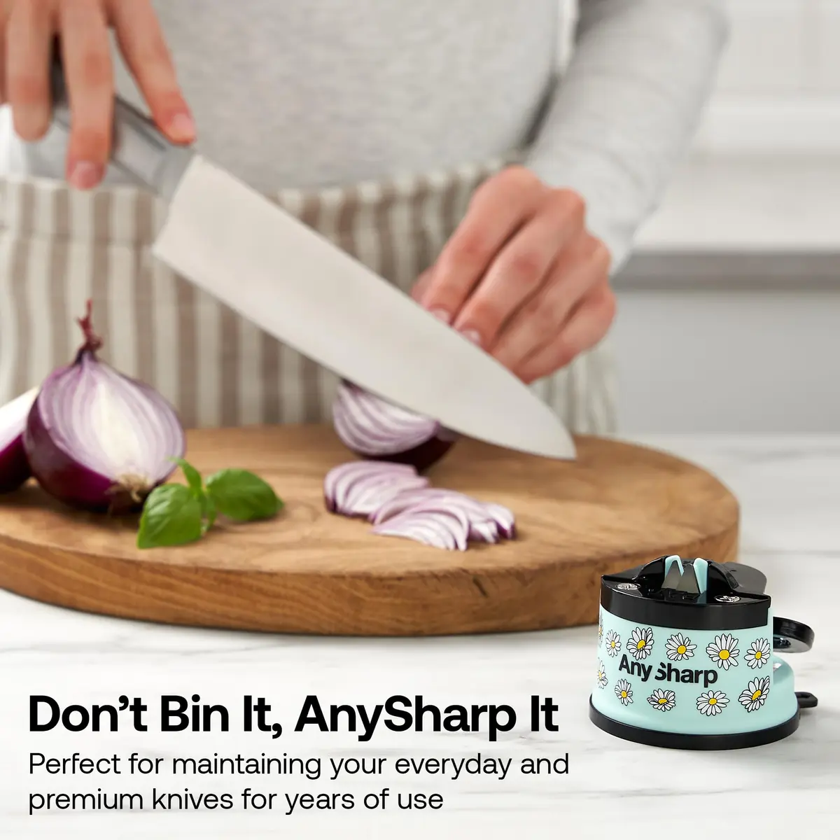 AnySharp Editions Knife Sharpener Daisy | Hands-Free Suction Base, 20-Degree Angle, Tungsten Carbide Edges - view 8